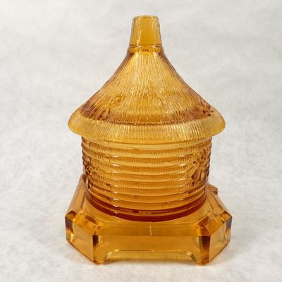 HEISEY BY IMPERIAL AMBER PRESSED GLASS BEEHIVE JAR