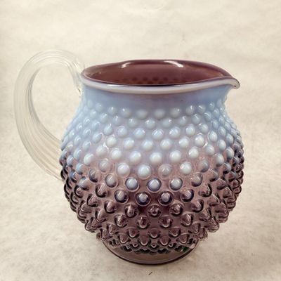 FENTON PLUM OPALESCENT HOBNAIL PITCHER, 1970S