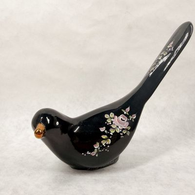 FENTON EBONY GLASS BIRD FIGURINE, HP SHERK