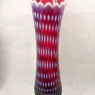 FENTON PLUM CRANBERRY OPALESCENT SWUNG VASE