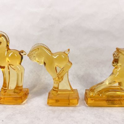 HEISEY BY IMPERIAL AMBER GLASS FOAL TRIO