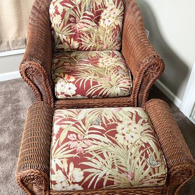Sale Photo Thumbnail #84: WICKER CHAIR AND OTTOMAN SET