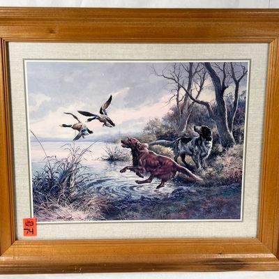 Sale Photo Thumbnail #75: FRAMED HUNTING DOGS W/ DUCKS  VINCENT ROSO PRINT