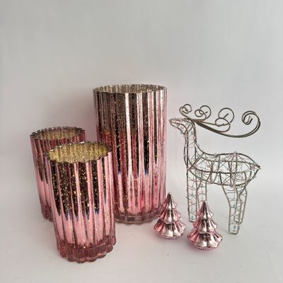Pink Mercury Glass Vases and Christmas Decor Set