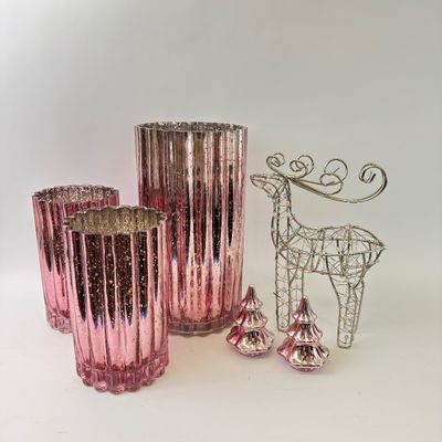Pink Mercury Glass Vases and Christmas Decor Set