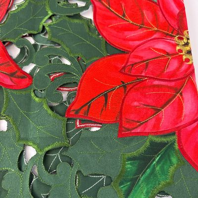 Assorted Christmas Decor Lot with Poinsettia Runner