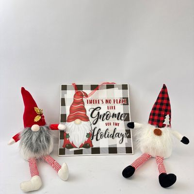 Christmas Gnome Decor Set - Plush Gnomes & Hanging Sign