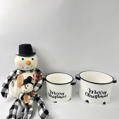 Plush Snowmen and Metal "Merry Christmas" Buckets Decor Set