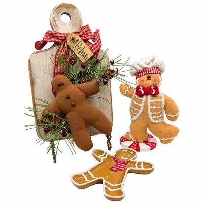 Gingerbread Man Christmas Decor Set - 3 Pieces