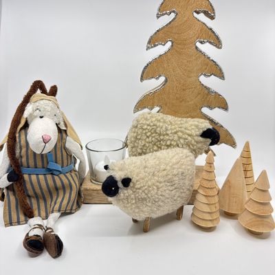 Rustic Christmas Nativity & Sheep Decor Set