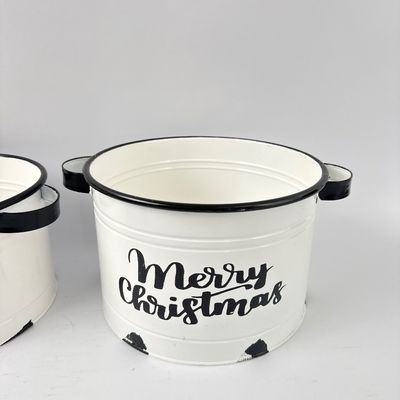 Plush Snowmen and Metal "Merry Christmas" Buckets Decor Set