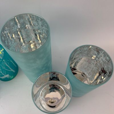 Set of 6 Winter Themed Glass Hurricane Candle Holders