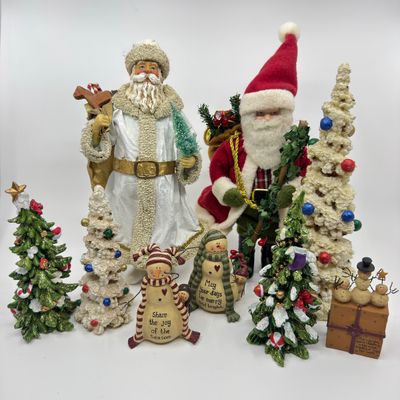 Assorted Christmas Holiday Figurines - Santas, Snowmen, and Trees