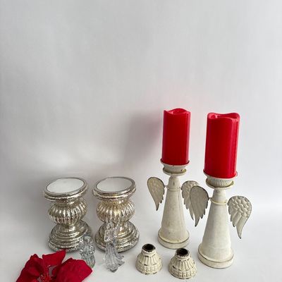 Holiday Candle Holders and Angel Decor Lot