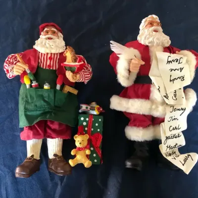 Lot of 3 Vintage Santa Claus Christmas Figures Painter List Teddy Bear Gift Decor
