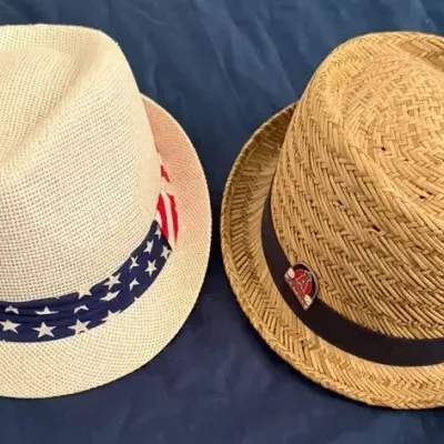 Lot of 2 Straw Fedora Hats Patriotic American Flag & Los Angeles Angels MLB Hat