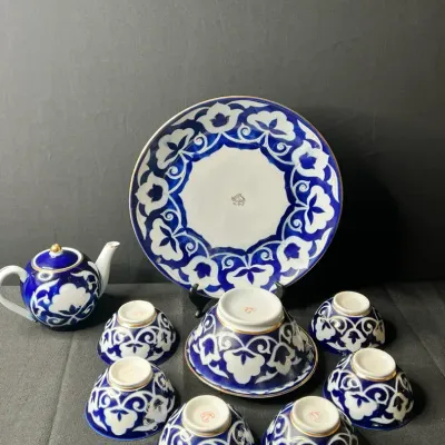 Blue, White And Gold-trimmed Server
