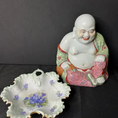 Buddha Statue And Scalloped Bowl
