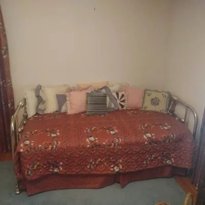 Twin Bed With Brass Tone Headboard/ Footboard.