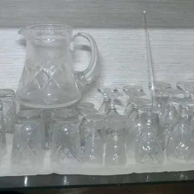 Patterned Glassware With Pitcher