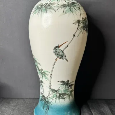 Decorative Blue & White Ceramic Vase - 8x17 Inches 