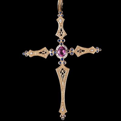Sale Photo Thumbnail #426: 14K Gold, Diamond & Semi Precious Cross Pendant