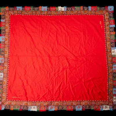 Sale Photo Thumbnail #86: 19thC Signed Kashmiri Red Patchwork Shawl/Jamawar