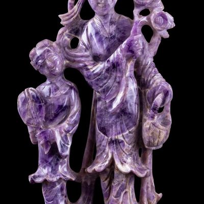 Sale Photo Thumbnail #153: Chinese Carved Amethyst Guanyin & Child Sculpture