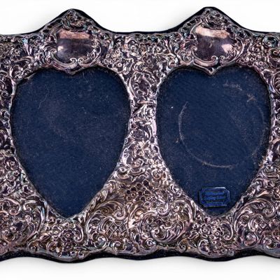 Sale Photo Thumbnail #339: Vintage English Sterling Silver Double Heart Frame