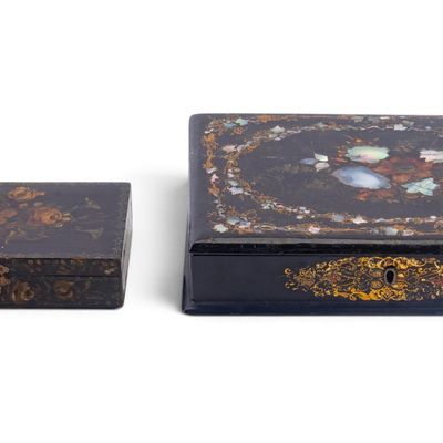 Sale Photo Thumbnail #378: 19th C Continental Lacquerware Boxes, One w/ MOP
