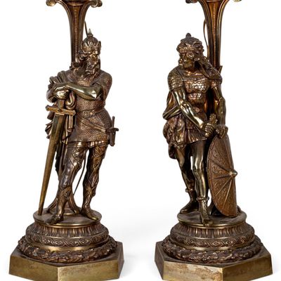 Sale Photo Thumbnail #374: Pair, Bronze Figural Victorian Era Lamps