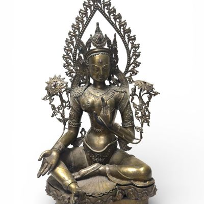 Sale Photo Thumbnail #365: Tibetan Bronze Tara Bodhisattva Statue ~3'H