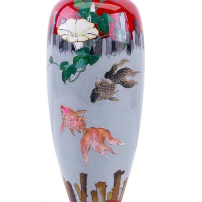 Sale Photo Thumbnail #171: Japanese Goldfish & Peonies Enameled Ginbari Vase