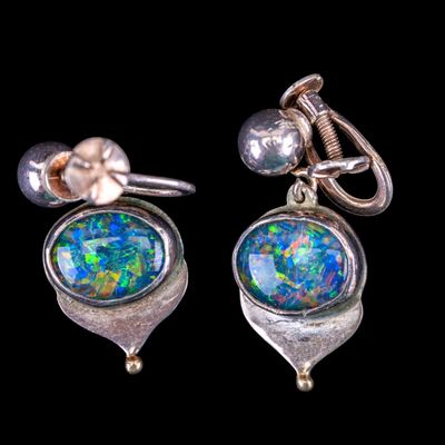 Sale Photo Thumbnail #459: Opal and Sterling Earrings