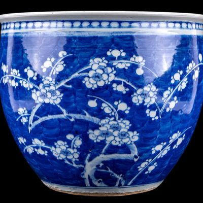 Sale Photo Thumbnail #110: Chinese Blue and White Prunus Blossom Koi Planter