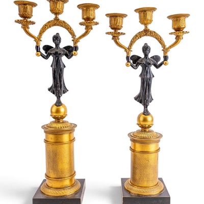 Sale Photo Thumbnail #333: French Empire Figural Gilt 3-Light Candelabra Pair