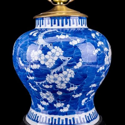 Sale Photo Thumbnail #115: Chinese Blue & White Porcelain Prunus Blossom Lamp