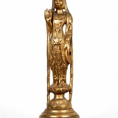Sale Photo Thumbnail #406: Guanyin Gold Tone Figural Ceramic Lamp
