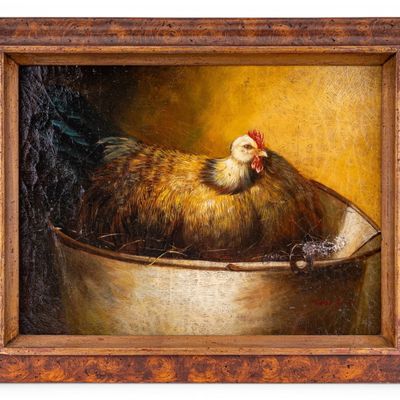 Sale Photo Thumbnail #237: Signed Oil Painting "Hen in Bucket"