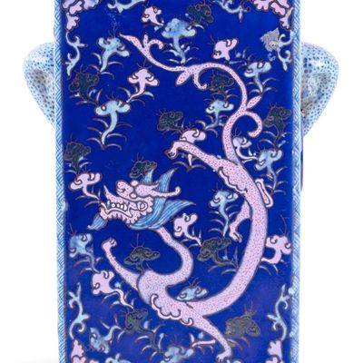 Sale Photo Thumbnail #184: Chinese Enameled Porcelain Cong Vase w/ Dragons