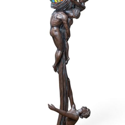 Sale Photo Thumbnail #371: Bronze and Stained Glass Figural Floor Lamp