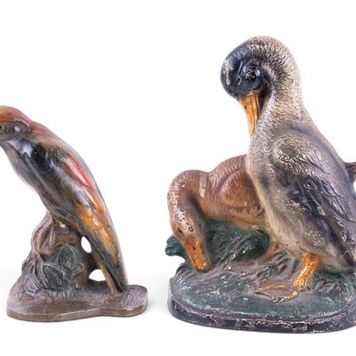 Sale Photo Thumbnail #348: 2 Vintage Painted Cast Iron Bird Doorstops