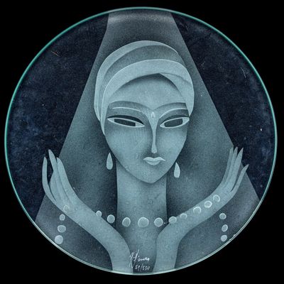 Sale Photo Thumbnail #307: Art Nouveau Glass Plaque Signed & Numbered