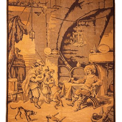 Sale Photo Thumbnail #76: 20thC French Jacquard Wall Tapestry w Tavern Scene