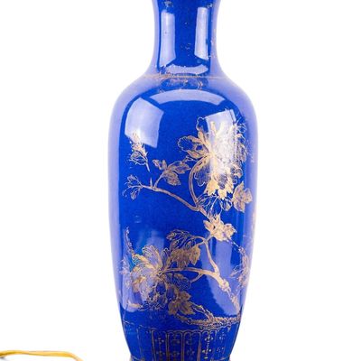 Sale Photo Thumbnail #91: Chinese Cobalt Blue and Gilt Porcelain Vase Lamp