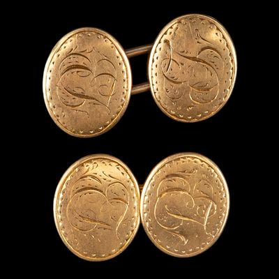 Sale Photo Thumbnail #471: Pair of 14K Victorian Bright Cut Cufflinks