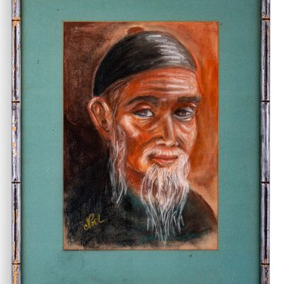 Sale Photo Thumbnail #231: J Poel Pastel Drawing of Asian Elder