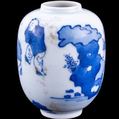 Sale Photo Thumbnail #188: Antique Chinese Blue and White Figural Jar