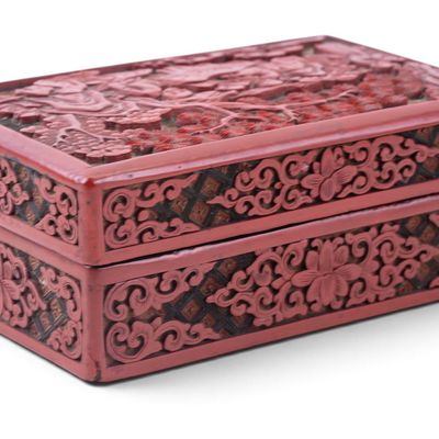 Sale Photo Thumbnail #176: 19th C Carved Cinnabar Lidded Box