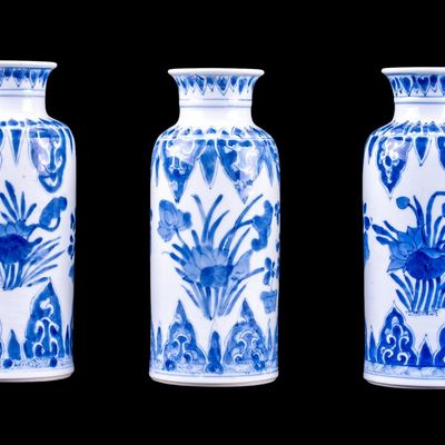 Sale Photo Thumbnail #127: Chinese Blue & White Porcelain Sleeve Vases (3)
